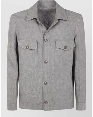 Barba Napoli Linen Single Breasted Coat - Grey
