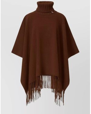 Fabiana Filippi Relaxed Fit Wool Poncho With Fringe Hem - Brown