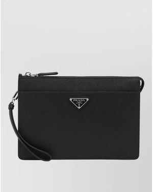 Prada Leather Wallet Wrist Strap Cardholder - Black
