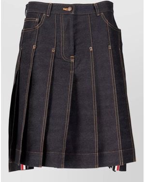 Thom Browne Bermuda Length Five Pocket Pleated Denim Skirt - Black