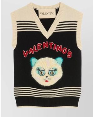 Valentino Cat Motif Wool Sleeveless Vest - Black