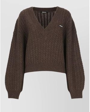 ROTATE BIRGER CHRISTENSEN Cropped Cable Knit Sweater Long Sleeves Neckline - Brown