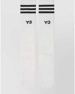 Y-3 Cotton Blend Socks Ribbed Cuffs Striped - White