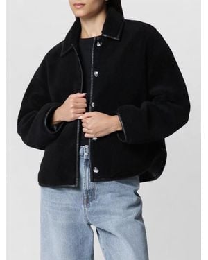 Anine Bing Casual Collared Jacket Relaxed Fit Front Pockets - Black