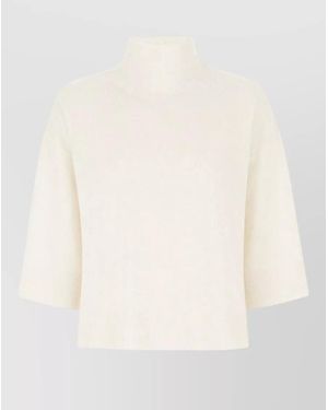 Fabiana Filippi High Neck Knit Top Half Sleeves Ribbed - Natural