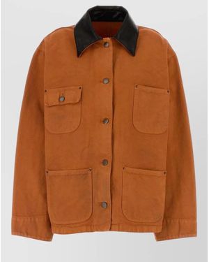 Prada Denim Jacket Long Sleeves Patch Pockets Collar - Brown