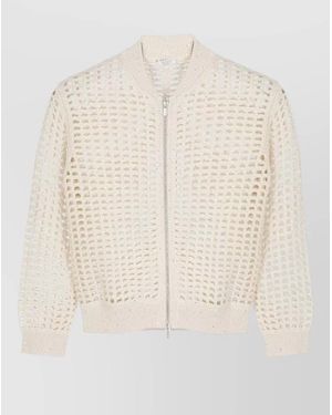 Peserico Crewneck Cotton Knit Cardigan Long Sleeves - Natural