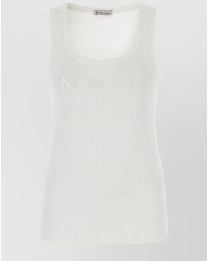 Moncler Fine-Ribbed Slim-Fit Scoop-Neck Sleeveless Top - White