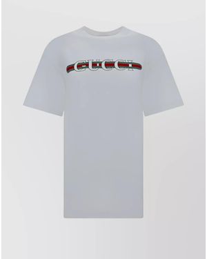 Gucci Cotton Logo Print Crewneck Short Sleeve T-Shirt - Grey