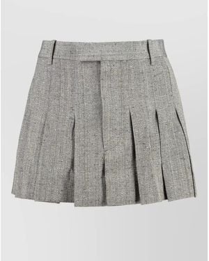 Bottega Veneta Pleated Mini Skirt Textured Fabric Belt Loops - Gray