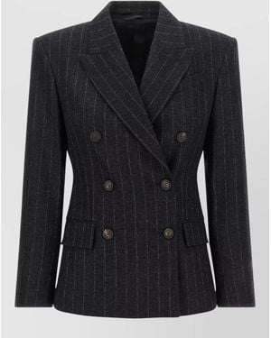 Brunello Cucinelli Pinstripe Blazer Wool Cashmere Peak Lapels - Black