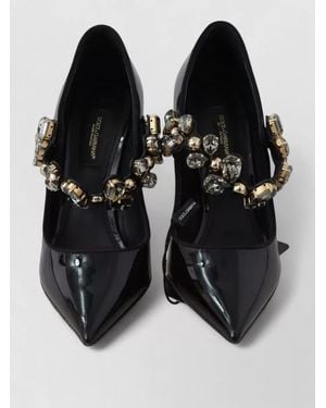 Dolce & Gabbana Leather Crystal Mary Jane Stiletto Court Shoes - Black