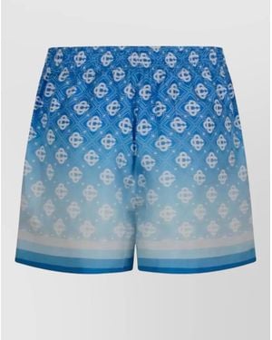 CASABLANCA Silk Monogram Print Shorts - Blue