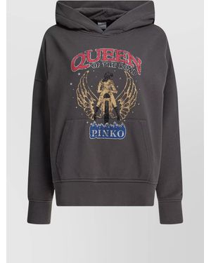 Pinko Graphic Print Cotton Hoodie - Grey