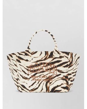 Ganni Cabas Xxl Canvas Zebra-Print Tote Bag - Metallic