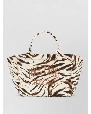 Ganni Oversized Canvas Tote Zebra Pattern - Metallic