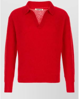 AURALEE Alpaca Polo Sweater - Red