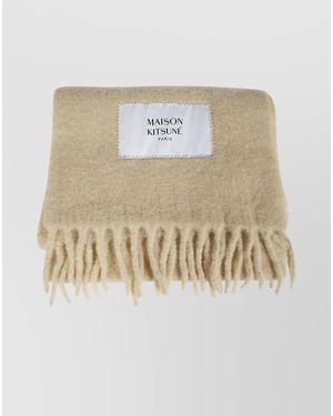 Maison Kitsuné Baby Alpaca Wool Fringed Scarf - Natural
