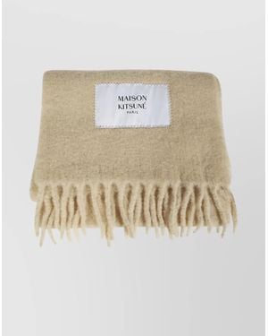 Maison Kitsuné Baby Alpaca Wool Fringed Scarf - Natural