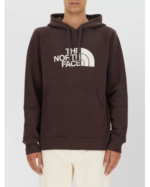 The North Face Logo Hooded Sweatshirt Kangaroo Pocket - Brown