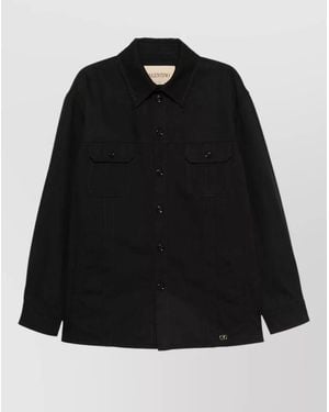 Valentino Garavani Vlogo Cotton Gabardine Shirt Jacket - Black