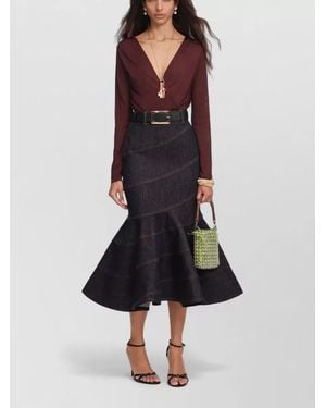 Self-Portrait Denim Belted Mermaid-Hem Midi Skirt - Multicolour