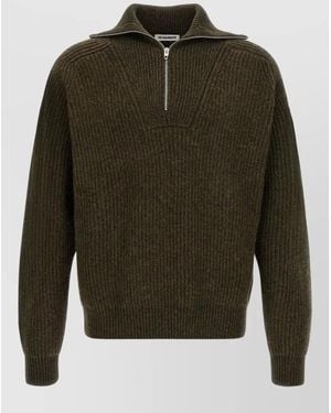 Jil Sander High Collar Half Zip Knit Jumper - Green