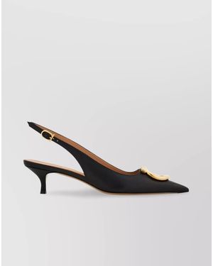 Ferragamo Leather Slingback Pumps-Tone Buckle - Black