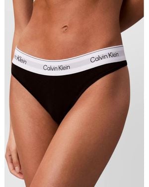 Calvin Klein Mid-Rise Thong Elastic Waistband - Black