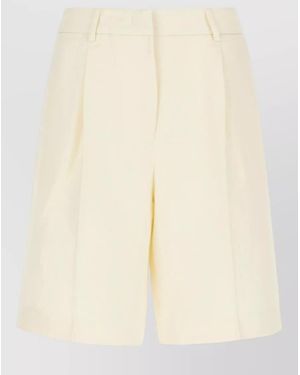 PT Torino Viscose Blend Bermuda Shorts Pleated Waist - Natural