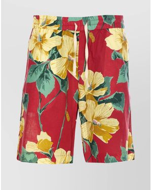 Drole de Monsieur Elasticized Waist Floral Print Shorts With Lateral Pockets - Multicolor