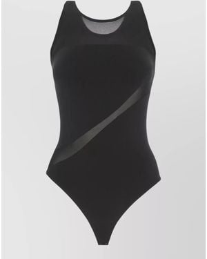 Wolford Sheer Panel Bodysuit Fitted Silhouette Straps - Black