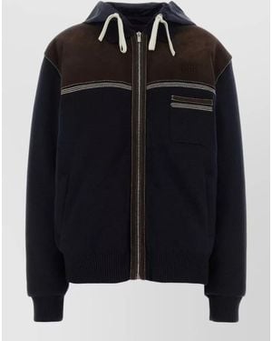 Miu Miu Knit Hooded Down Jacket Contrast Panel - Black