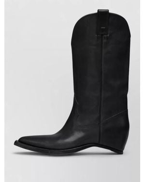 Maison Margiela Leather Heel-Less Western Knee-High Boots - Black