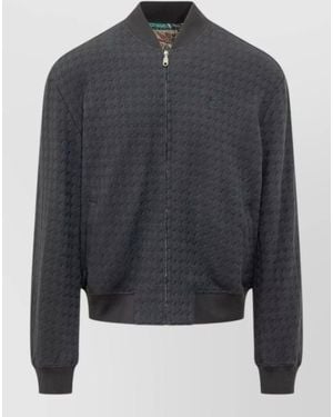 Etro Textured Nylon Silk Bomber Jacket Ribbed Trims - Grey