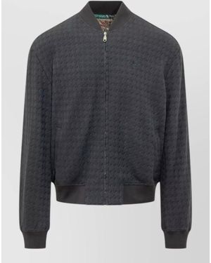 Etro Textured Nylon Silk Bomber Jacket Ribbed Trims - Grey