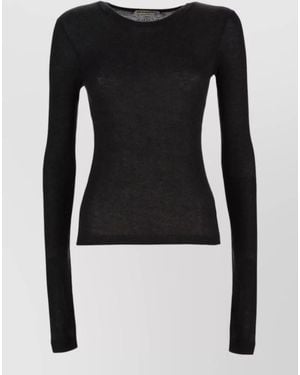 JW Anderson Slim Fit Long Sleeve Round Neck Top - Black