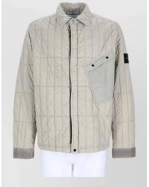 Stone Island Quilted Long Sleeve Coat Transitional Weather - Grey