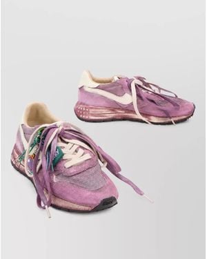 Autry Leather And Nylon Lace-Up Sneakers - Pink