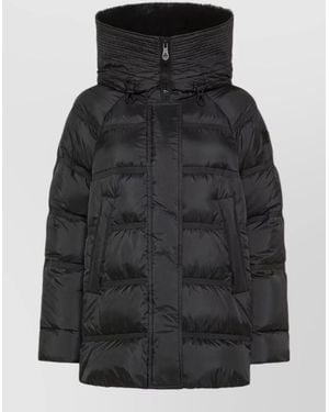 Peuterey Long Hooded Jacket Fur Trim Quilted Design - Black