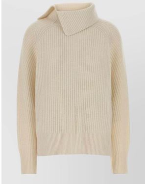 Loulou de Saison Cecil Cashmere Jumper Folded Collar Ribbed - Natural