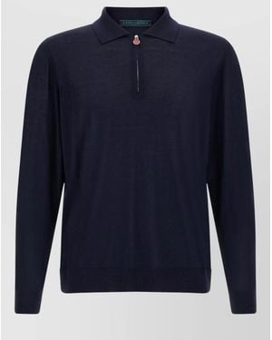 Kiton Wool Knit Polo Long Sleeve Shirt - Blue