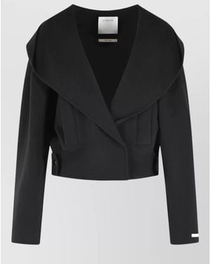 Sportmax Idoneo Cropped Hooded Virgin Wool Jacket - Black