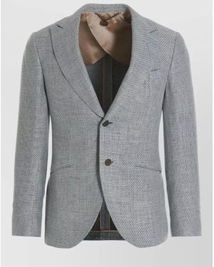 Maurizio Miri Silk Linen Single-Breasted Textured Blazer - Grey