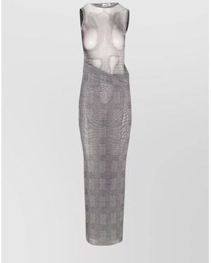 Jean Paul Gaultier Long Houndstooth Mesh Dress Sleeveless Design - White