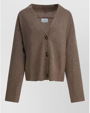 Loulou de Saison Knit Top Long Sleeves V Neckline - Brown