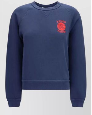KENZO Raglan Sleeve Crew Neck Cotton Jumper - Blue