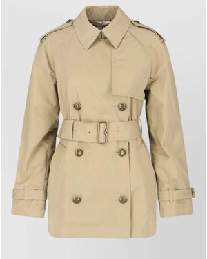 Burberry Trench Coat Double Breasted Belt Waist Epaulettes - Natural