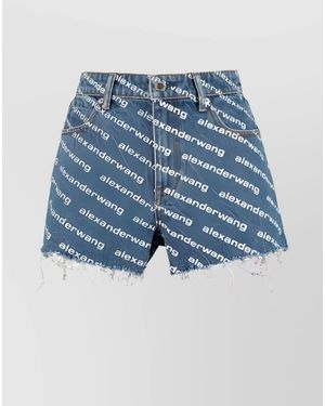 Alexander Wang Denim High-Rise Logo-Print Short Shorts - Blue