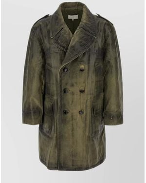 Maison Margiela Double-Breasted Belted Coat Epaulettes - Green